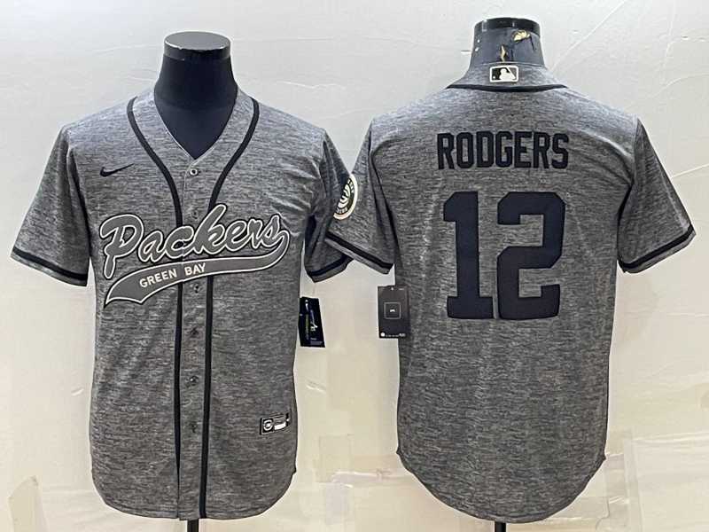 Men%27s Green Bay Packers #12 Aaron Rodgers Grey Gridiron With Patch Cool Base Stitched Baseball Jersey->green bay packers->NFL Jersey